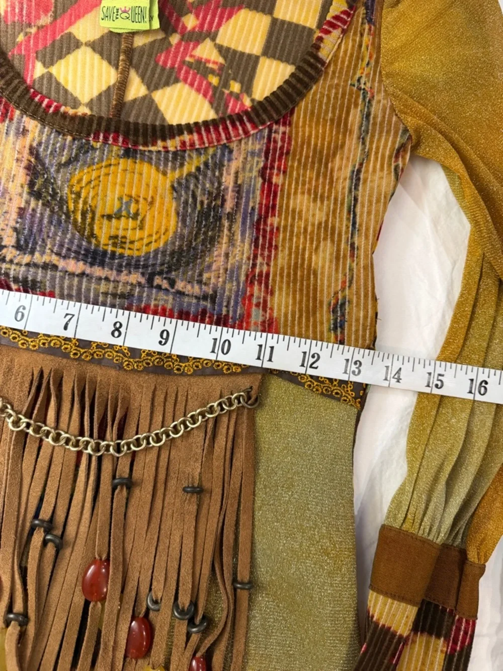 VTG Y2K SAVE THE QUEEN Mesh Midi Dress Fringe Beads RARE S - Picture 13 of 16